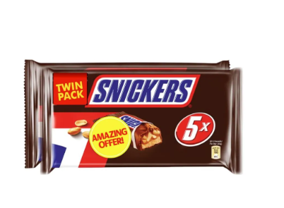 Snickers Chocolate Bar Twin Pack 5 pcs 40 gm