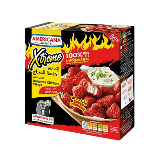Americana Xtreme Boneless Chicken Wings Spicy 320 Gm 